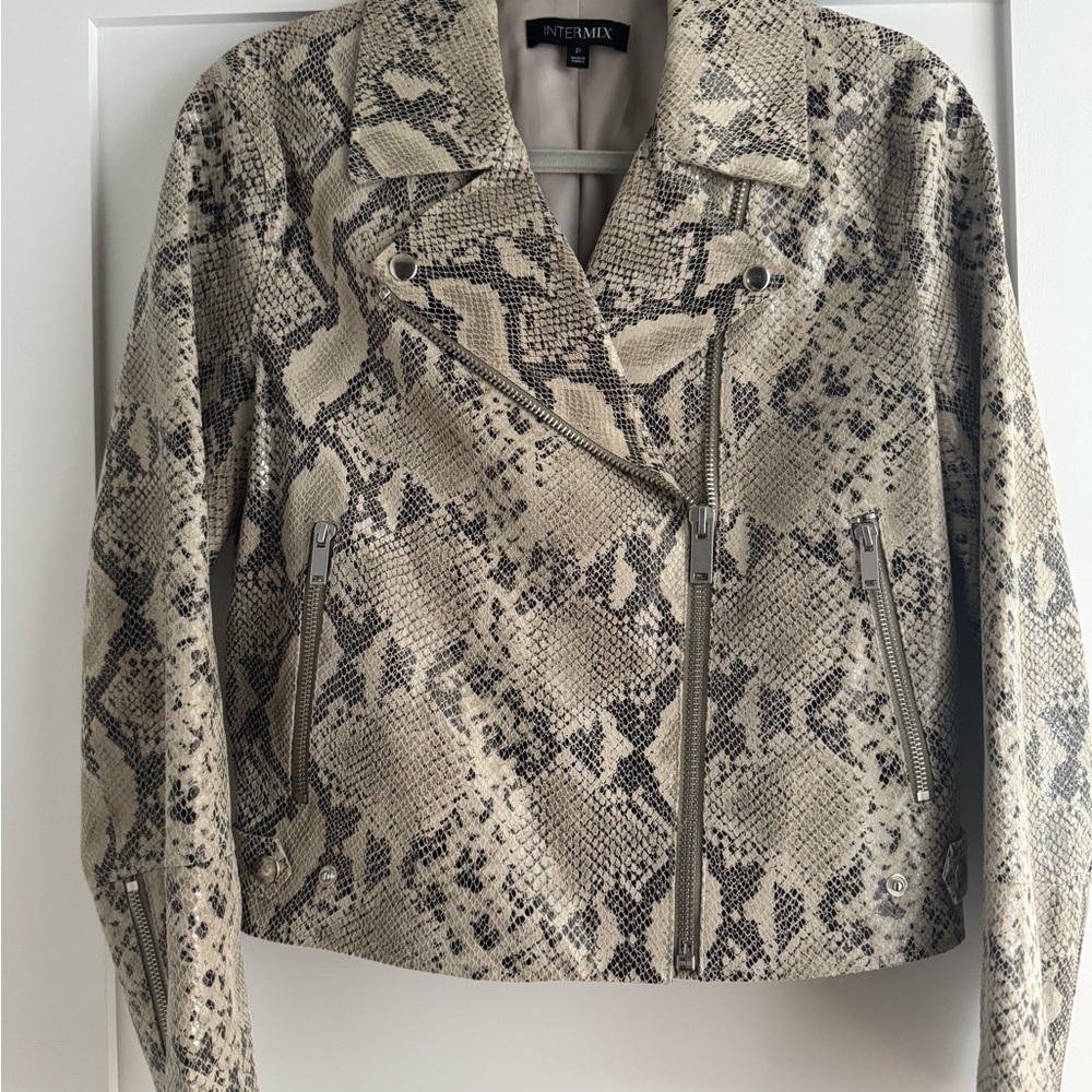 Intermix Sara Python-Embossed Leather Jacket Nwot… - image 8